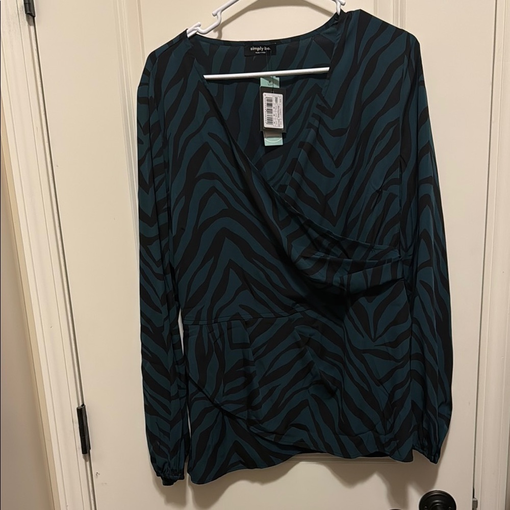 Simply Be Green Long Sleeve Wrap Blouse